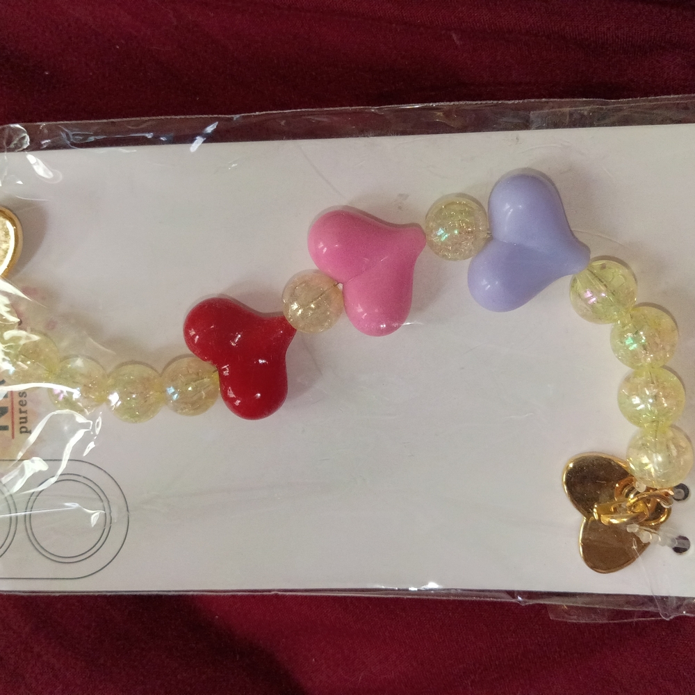 Colorful Heart Bead Bracelet - Red Pink Lavender